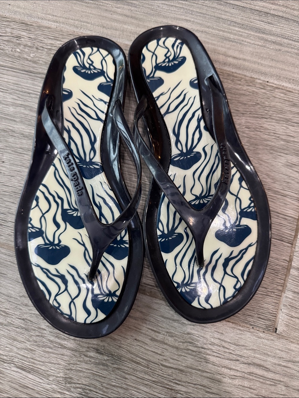 kate spade Navy Jelly Flip Flop Sandals with Jellyfish Print